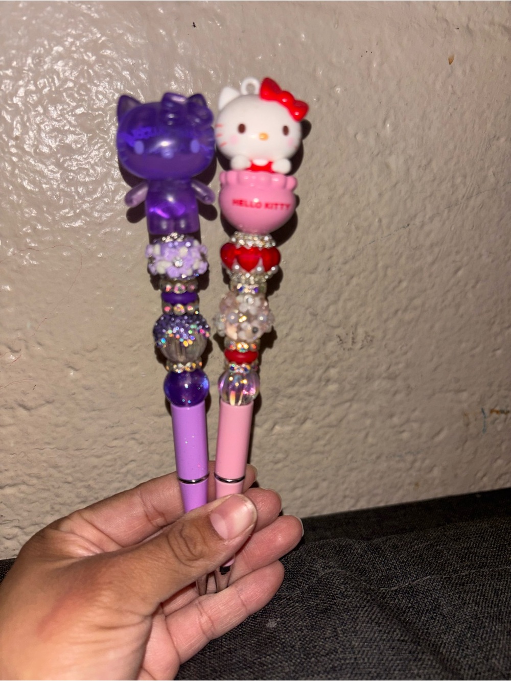 Hello Kitty Pink and Purple Beaded Character Pen Set